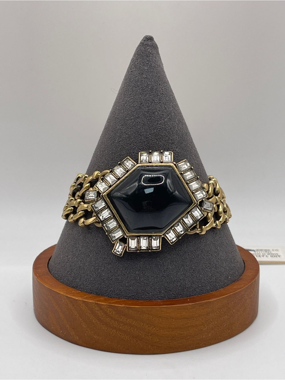 Ann Taylor Gold-Tone Chain Bracelet with Black Center Stone and Clear Crystals